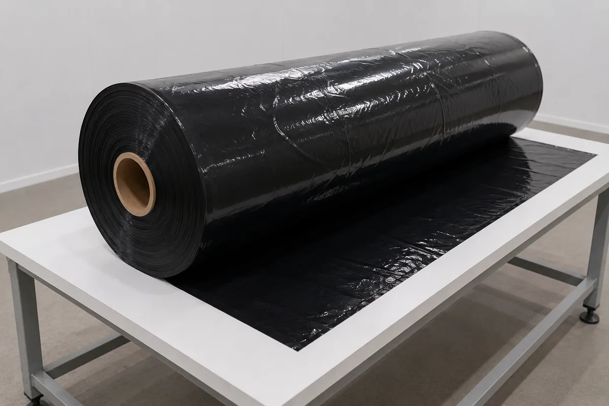 Bobina de film PEAD virgen negro fabricada por UCEPSA en Arganda del Rey